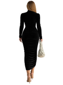Vestido Midi Feminino — Elegância para Festas — Gola Alta, Manga Longa e Modelagem Justa