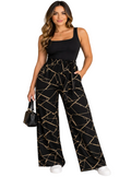 Calça Feminina Geométrica — Ajuste Confortável — Cintura com Faixa e Estampa Color Block