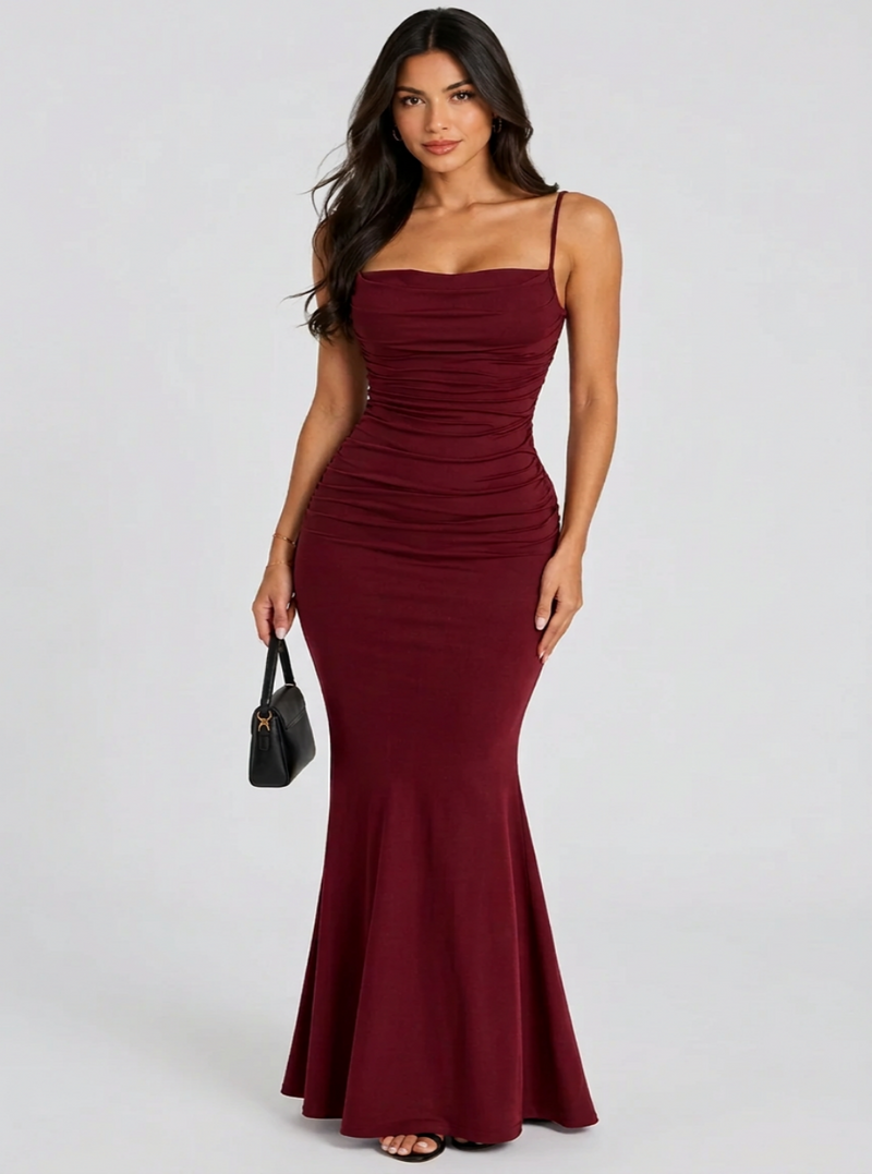 Vestido Longo Sereia — Elegância para Festas — Alças Finas e Caimento Justo
