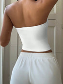 Top cropped feminino casual estilo faixa (bandeau), sem alças e sem costas, com estampa floral e modelagem ajustada — Streetwear Verão