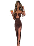 Vestido Midi Feminino — Elegância para Festas — Sem Mangas, Costas Abertas e Modelagem Justa