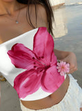 Top cropped feminino casual estilo faixa (bandeau), sem alças e sem costas, com estampa floral e modelagem ajustada — Streetwear Verão