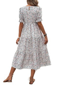 Vestido Midi Floral Branco — Leveza e Elegância — Manga Bufante e Cintura Franzida