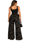 Calça Feminina Geométrica — Ajuste Confortável — Cintura com Faixa e Estampa Color Block