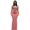 Vestido Maxi de Cetim — Elegância e Silhueta Marcada — Sem Mangas e Costas Abertas