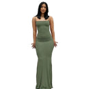 Vestido Maxi de Cetim — Elegância e Silhueta Marcada — Sem Mangas e Costas Abertas