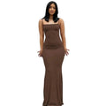 Vestido Maxi de Cetim — Elegância e Silhueta Marcada — Sem Mangas e Costas Abertas