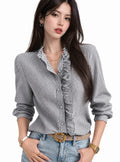Blusa Social Feminina — Elegância no Trabalho — Gola Alta Franzida e Manga Longa