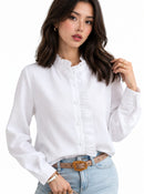 Blusa Social Feminina — Elegância no Trabalho — Gola Alta Franzida e Manga Longa