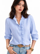 Blusa Social Feminina — Elegância no Trabalho — Gola Alta Franzida e Manga Longa