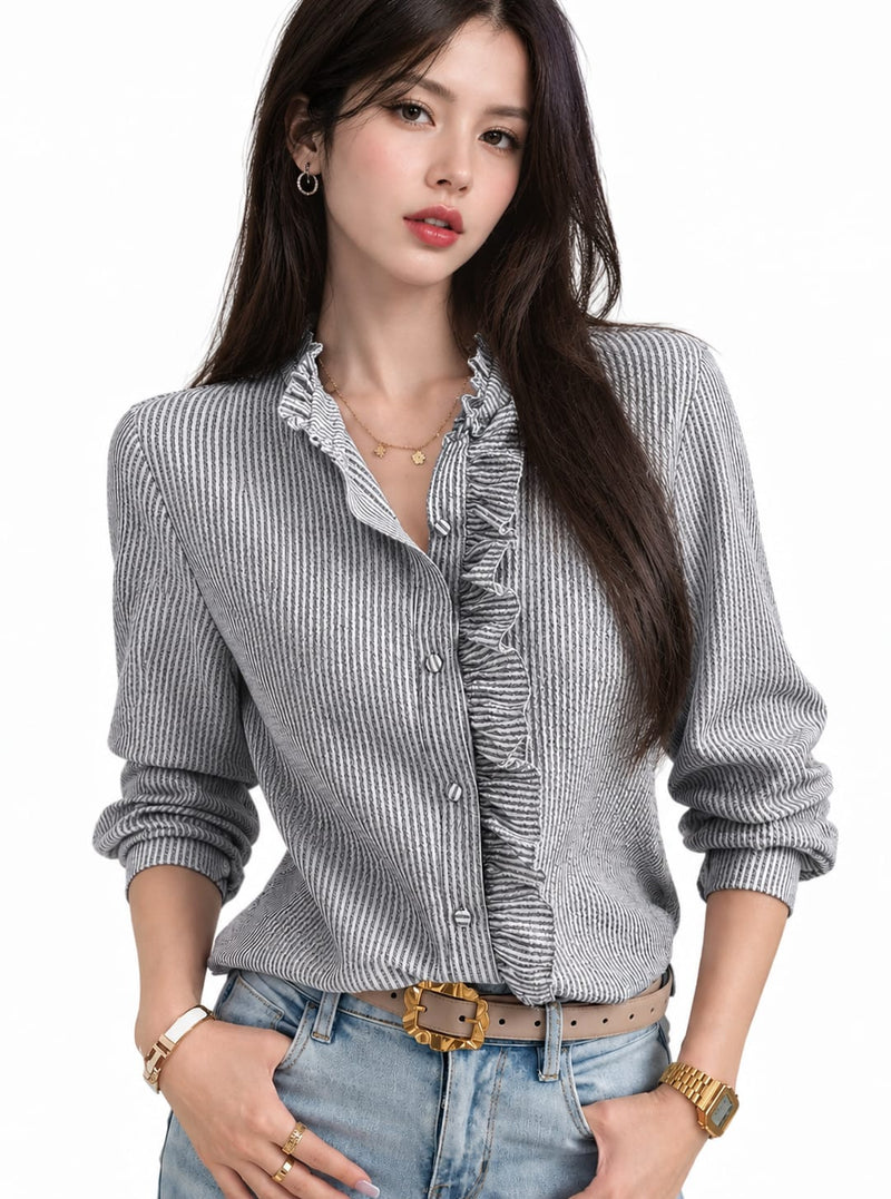Blusa Social Feminina — Elegância no Trabalho — Gola Alta Franzida e Manga Longa